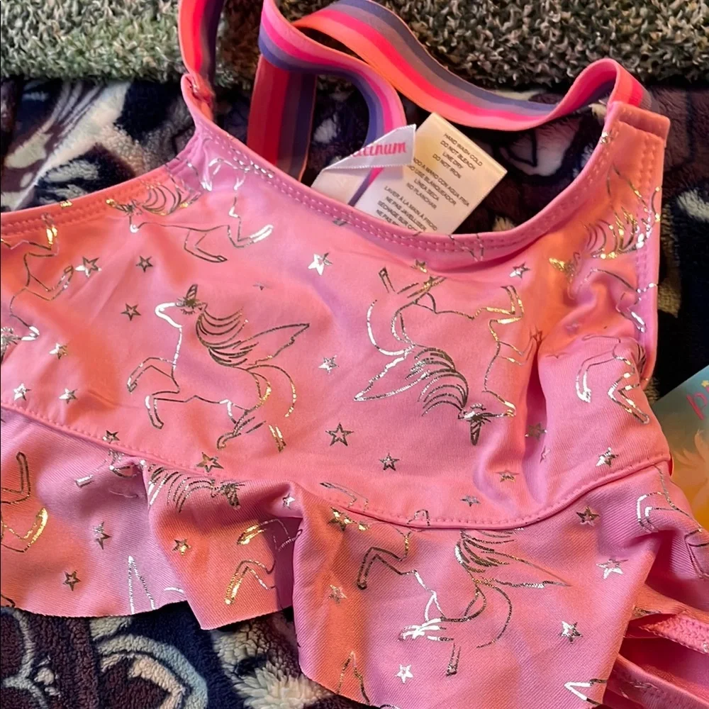 NWT Pink Platinum Unicorn Bikini Set Punk and Silver 5/6‎ Beach Travel Pool